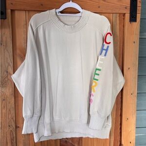 Aerie Cream Sweatshirt with Colorful 'CHEERS' Sleeve
